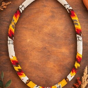Southwestern Handwoven Peyote Bead Necklace – Seed Bead Rope - Late 20th Century